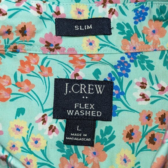 J Crew Printed Short-Sleeve Slim Flex Casual Floral Multicolor Shirt L - Picture 4 of 11